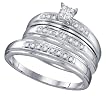 Stunning 3 Pc. White Gold Diamond Trio Wedding Set For Him and Her " Size 7 for Her and Size 10 For Him " ** FREE SHIPPING **