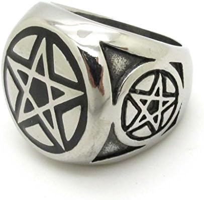 BoxDragon Jewelry Star of David Stainless Steel Men's Ring Pentacle Pentagram,Silver Black