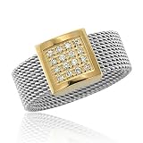 Rose Gold Plated Stainless Steel Diamond Band Ring (H, SI, 0.13 carat)-Band Width:7mm-Size 7.5