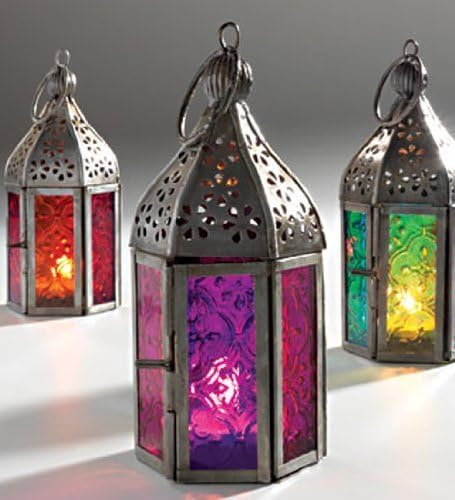 NEW MOROCCAN MINI IRON &amp; GLASS LANTERN (TEA LIGHT HOLDER) HOME &amp; GARDEN (Purple) by Giverny Gifts