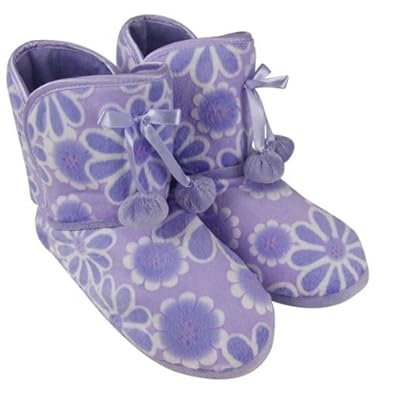 Chausson Bottillon Femme Pompon Motif Fleuri Pour Hiver Fourr&eacute;