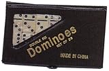 DOUBLE 6 Dominoes Ivory color tiles with black dots in black vinyl case