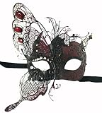 Venetian Red Mask w/ Gold Metal Butterfly Wing Laser-cut and Crystals on Eyes