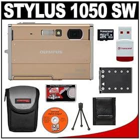 Olympus Stylus 1050 SW 10.1MP Waterproof / Shockproof Digital Camera (Champange Gold) + 4GB MicroSD Card + Spare Li-42B Battery + Case + Accessory Kit