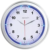 Blue LED Illuminated Wall Clock - Silver Bezel