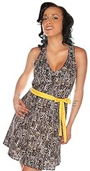 Cotton General Print Round Neck Natural   Waistline Flared-Skirt Belted Fitted  Dress With a Sash 