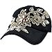 Elonmo Bling hat, Womens Cute Lace Flowers Baseball Cap with Jewel Rhinestone Bling Hats Jeans Wash Denim Snapback (Black)