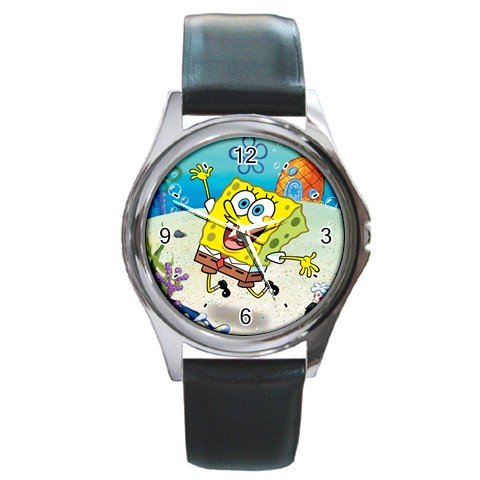 Round Silver Metal Watch of Spongebob Squarepants Jumping (Sponge Bob Square Pants)