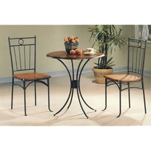 Bistro Metal & Wood Dining Tea Table & 2 Chairs 3 Piece Set