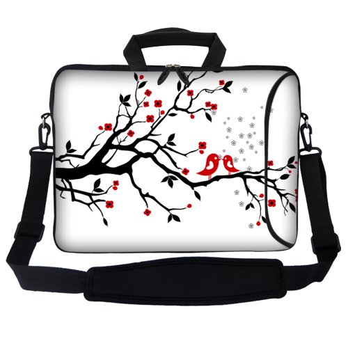 Meffort Inc 15 15.6 inch Neoprene Laptop Bag Sleeve with Remarkably Side Pocket, Soft Carrying Feel & Removable Shoulder Strap for 14 to 15.6 Volume Notebook Computer - Loving Bird Lay out
