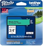 Brother Laminated Tape Black on Green, 18mm (TZe741) - Retail Packaging