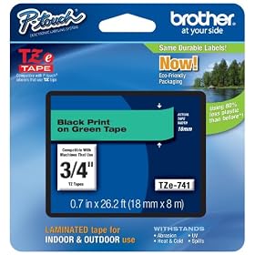 Brother 3/4 Inch x 26.2 Feet Black on Green for P-Touch (TZ741): Office Products