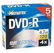 Memorex 4.7GB DVD-R Media (5-Pack with Jewel Cases)