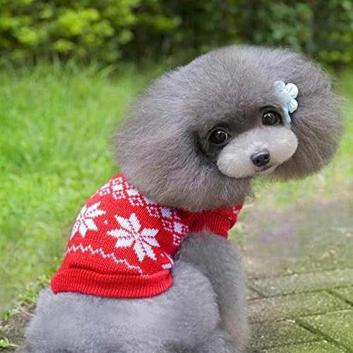 Dog Knit Sweater Pullover Christmas Various Designs (X-Large, Red/Snowflakes)