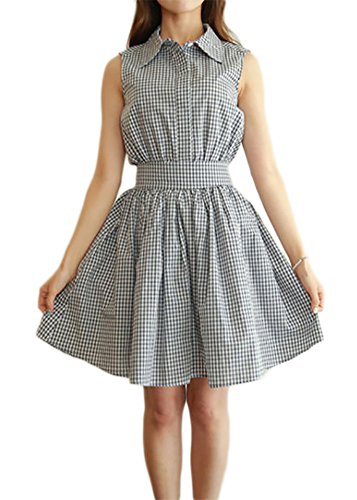 Notting hill 春夏 大人 レディース シャツワンピース リボン ギンガムチェック ノースリーブ カジュアル シンプル かわいい ガーリー 愛され レトロ スタイル スリム ブラック サイズ S〜XL SSK-0262