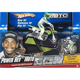 Hot Wheels Moto James Bubba Stewart Power Rev Bike - Gray Helmet - White and Black Suit by Hot Wheels