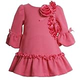 Bonnie Jean TODDLERS 2T-4T ROSE-PINK CHARMEUSE ROSETTE BUBBLE BELL SLEEVE DROP WAIST KNIT Special Occasion Flower Girl Party Dress