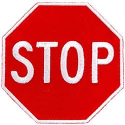 Red Stop Sign Embroidered Patch Iron-On Highway Road Biker Emblem
