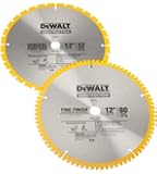 DEWALT DW3128P5 80 Tooth and 32T ATB Thin Kerf 12-inch Crosscutting Miter Saw Blade, 2 Pack