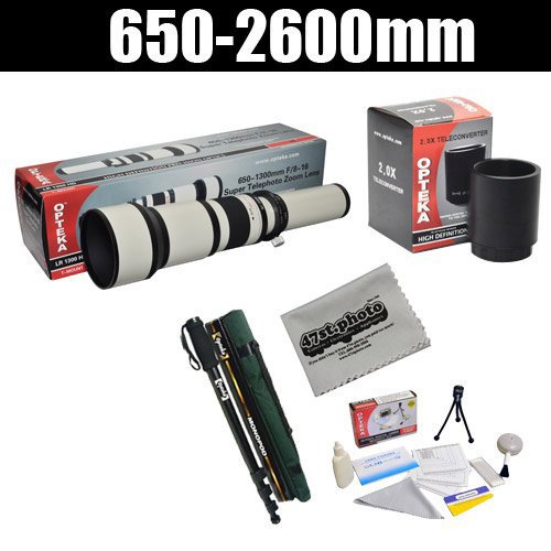 Opteka 650-2600mm High Definition Telephoto Zoom Lens with 67" Monopod Kit for Canon EOS Rebel T5, T5i, T4i, T3i, T3, T2i, T1i, XS, XSi, XTi, XT SL1, 60D, 50D, 40D, 30D, 20D, 7D, 6D, 5D, 1D, 1000D, 600D, 650D, 350D, 10D, XS, 10DDigital SLR Cameras