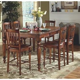 7 PCS Oxford Square Solid Wood Pub Dining Set in Antique Distressed Cherry Finish