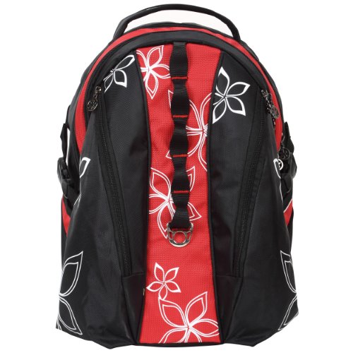 15.6 inch Red Contour Flowers Multiple Pockets Laptop Computer Travel Sling Backpack with Air Mesh Padded Panel
