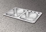 Elkay Celebrity Collection CR2504 33 Top Mount Double Bowl Stainless Steel Sink with 20-Gauge, 7 Bowl Depth, 3-1/2 Drain and Small Bowl on Right: 4 Holes