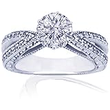 1 Ct Round Cut Diamond Engagement Ring Vintage Pave 14K SI2-F EGL