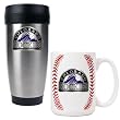 Colorado Rockies Stainless Steel Travel Tumbler & Gameball Ceramic Mug Set - Primary Logo MLB Baseball