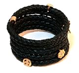Black Coil Leather Bracelet with Rose Gold Charms From Barrocos