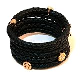 Black Coil Leather Bracelet with Rose Gold Charms From Barrocos