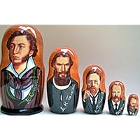 Russian Poets Writers Nesting Doll Pushkin Tolstoy Chekhov Dostoevsky Turgenev 5 Pcs / 7 in #DSCI 55 71