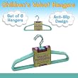 Set of 6 Children's Velvet Hangers - AQUA