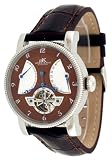 Adee Kaye 38 Jewels Automatic Watch with Power Reserve Indicator and Tourbillon Window Model 3011 Brown Dial