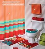 Orange Green Red Curtain Mat Rug Bath Set 6 Pcs