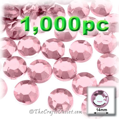 1,000pc Rhinestones Round 14mm - flatback Light Rose Pink PNK