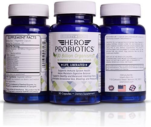 Hero Probiotics (3) - 30 Billion Organisms 10 Diverse Beneficial Strains Per Serving - Supports Digestion, Immunity &amp; Overall Good Health - Contains Soil Based Organisms