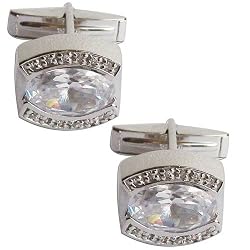 Silver Cuff Links Pair Zircon Stone (cflng265)