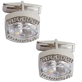 Silver Cuff Links Pair Zircon Stone (cflng265)