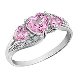 Created Pink Sapphire Heart Ring with Diamonds 1.53 Carat (ctw) in 10K White Gold