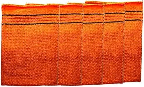ZOMBIE-WORKERS Premium Korean Exfoliating Scrub Bath Mitten 5pcs BIG SIZE ( In : 7.87 x 5.51 , Cm : 20 x 14 ) COMBO ( Inside : Soft Friction / Outside : Hard Friction ) - ORANGE