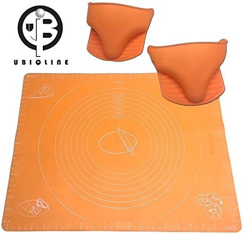 UBIQLINE Premium Non-Stick Silicone Baking Mat 15.5"x19.5" for Rolling Dough or Pastry - With Bonus 1 Pair of Silicone Half Oven Mittens | FDA Approved. Microwave and Dishwasher SAFE.