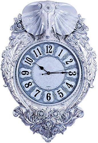 Creative European classic retro sound Office of the elephant clock sitting room wall clock bedroom luxury watches,14 inch,Silver