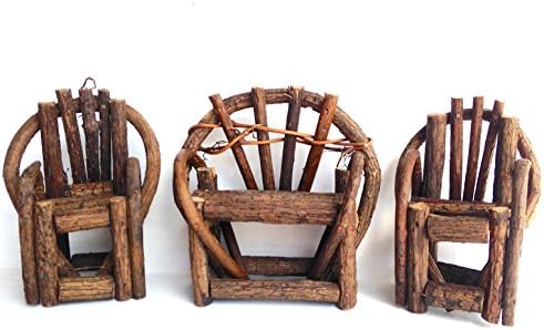 Miniature Fairy Garden Grapevine, Twig Bench and 2 Grapevine, Twig Chairs Set (Set of 3)