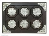 Nickel and wood tray and coasters, 'Wilderness' (set of 6)