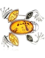 Sterling Silver and Multicolor Amber Frog Pin