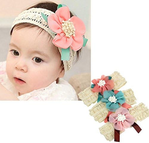 EKIMI Infant Baby Lace Flower Hair Band Headband Elastic Hair Headwear (Blue)