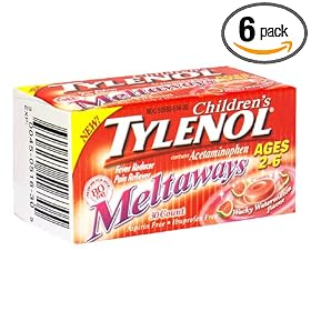 Children's Tylenol Acetaminophen Fever Reducer / Pain Reliever Meltaways for Ages 2 - 6, Wacky Watermelon Flavor, 80 mg, 30-Count Bottles (Pack of 6)