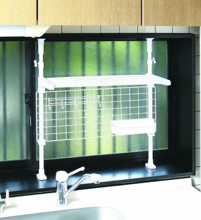 隙間収納家具 『１段棚+金網 キッチン 突っ張り整理棚 高さ68～105cm用』(A726)