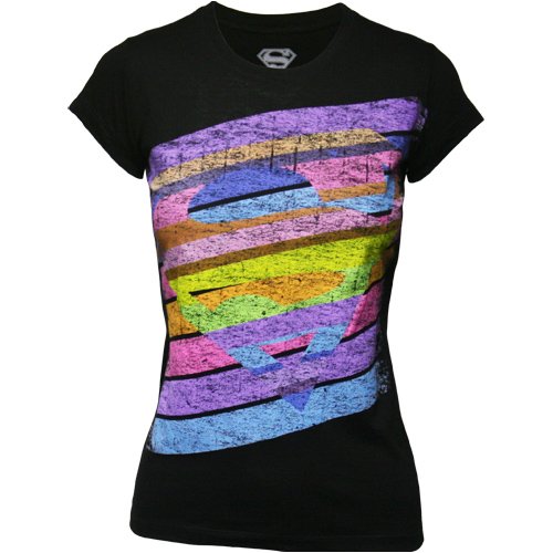  Supergirl Striped Shield Logo Juniors Girly T-Shirt